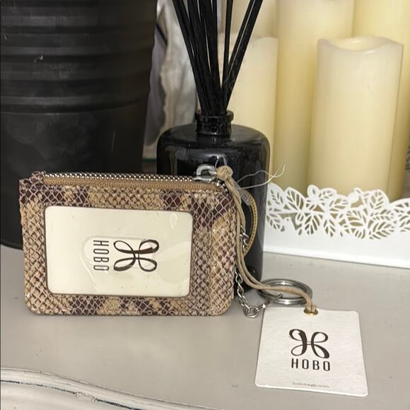 Hobo Leather Card Case Keychain Brown Snakeskin Kai New - Picture 5 of 9